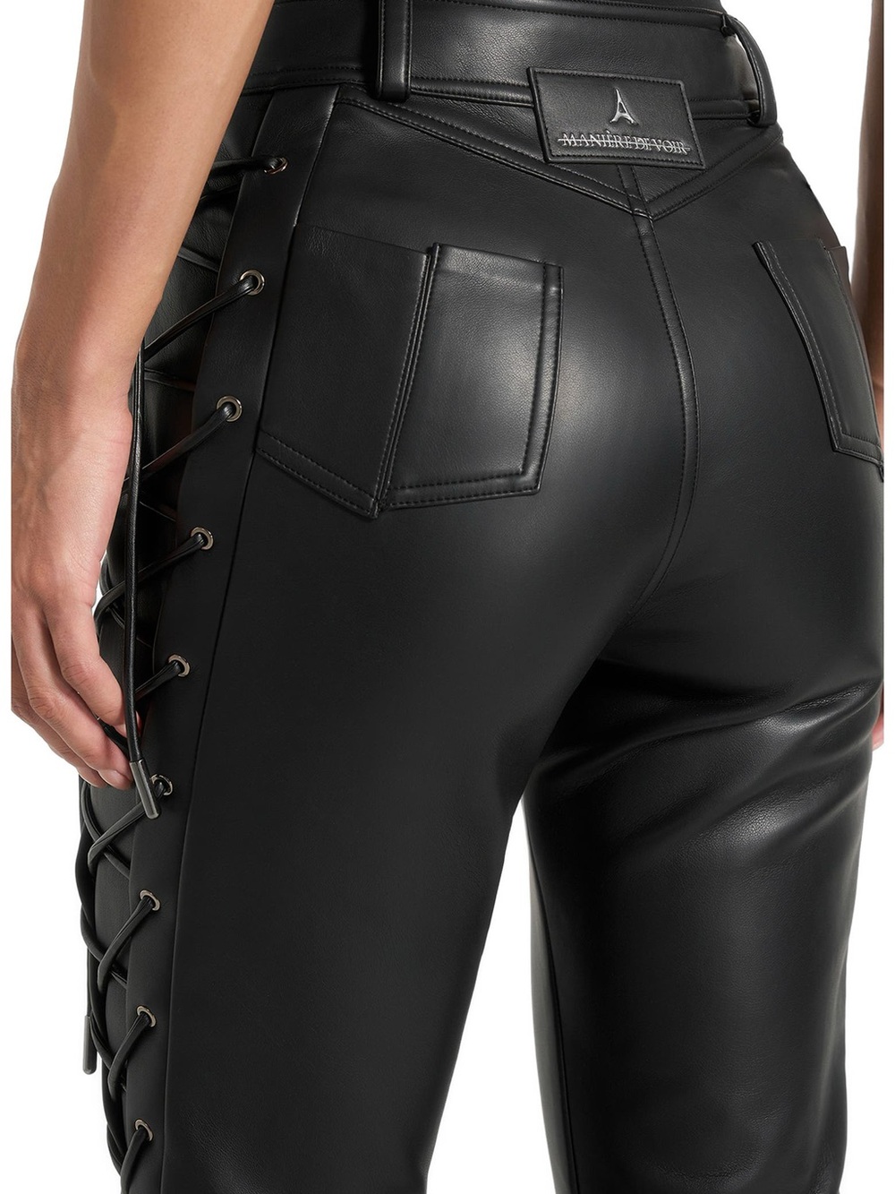 Manière De Voir Ambre Vegan Leather Lace-Up Flared Trousers | Black | Size 2 - Picture 6 of 15